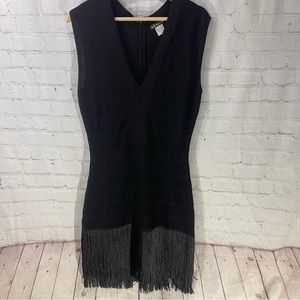 Venus Black Bandage Fringe Hem Bodycon Stretch Dress 10, fits between 8-10